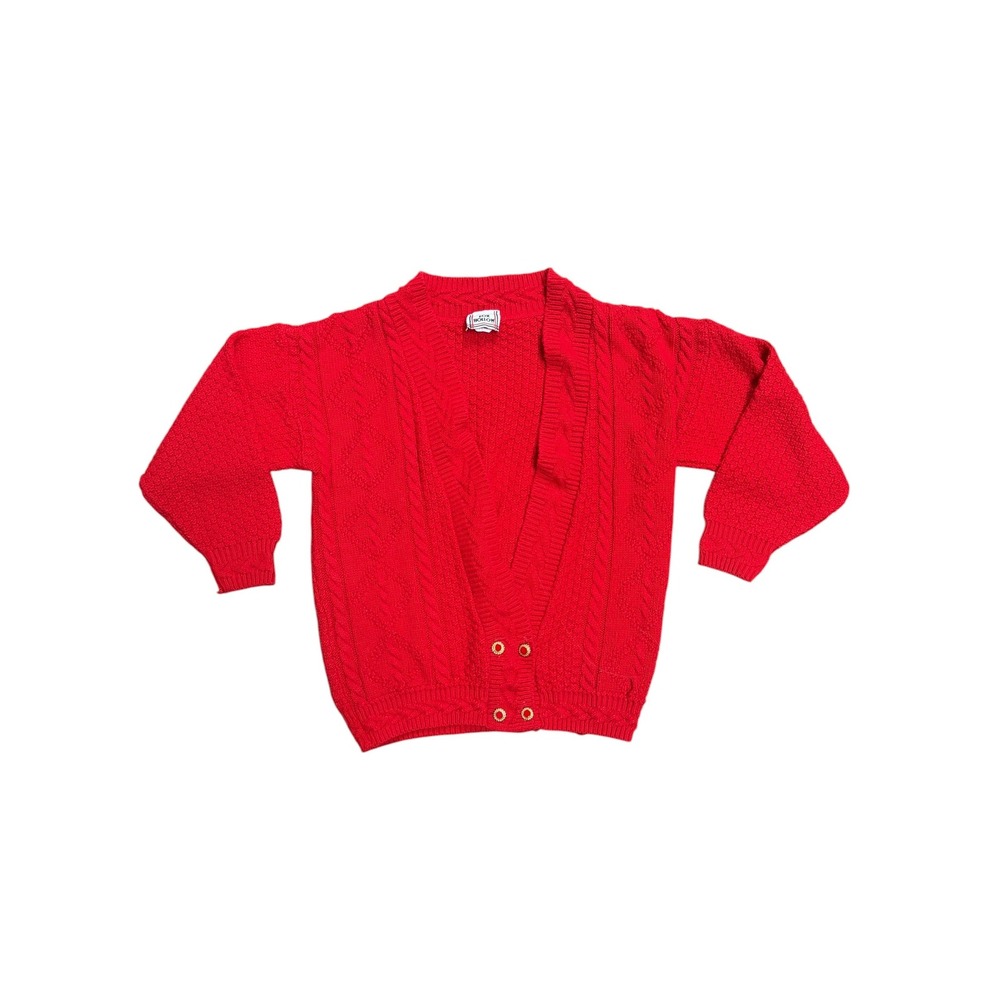 Fox Hollow Vintage Red Cable Knit Cardigan Double Breasted Buttons Small